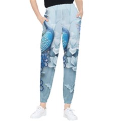 Chinese Style 3d Embossed Blue Peacock Oil Painting Women s Tapered Pants by Grandong