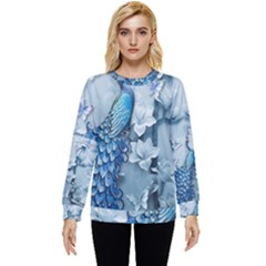 Chinese Style 3d Embossed Blue Peacock Oil Painting Hidden Pocket Sweatshirt by Grandong