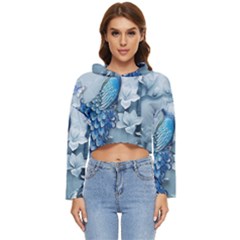 Chinese Style 3d Embossed Blue Peacock Oil Painting Women s Lightweight Cropped Hoodie by Grandong