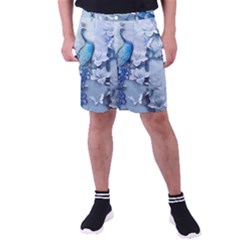 Chinese Style 3d Embossed Blue Peacock Oil Painting Men s Pocket Shorts by Grandong