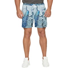 Chinese Style 3d Embossed Blue Peacock Oil Painting Men s Runner Shorts