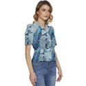 Chinese Style 3d Embossed Blue Peacock Oil Painting Puffed Short Sleeve Button Up Jacket View3