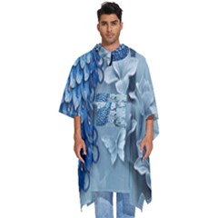 Chinese Style 3d Embossed Blue Peacock Oil Painting Men s Hooded Rain Ponchos by Grandong