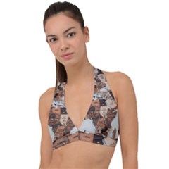 3d Vintage World Map Halter Plunge Bikini Top by Grandong