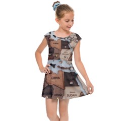 3d Vintage World Map Kids  Cap Sleeve Dress by Grandong