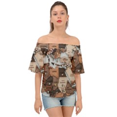 3d Vintage World Map Off Shoulder Short Sleeve Top by Grandong