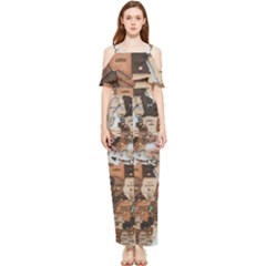 3d Vintage World Map Draped Sleeveless Chiffon Jumpsuit by Grandong