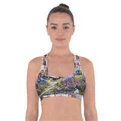 Colorful Cottage River Colorful House Landscape Garden Beautiful Painting Cross Back Sports Bra by Grandong