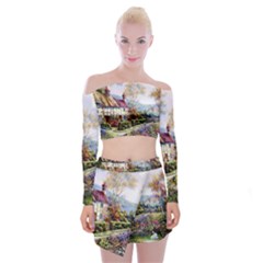 Colorful Cottage River Colorful House Landscape Garden Beautiful Painting Off Shoulder Top With Mini Skirt Set by Grandong