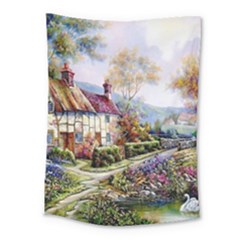 Colorful Cottage River Colorful House Landscape Garden Beautiful Painting Medium Tapestry by Grandong