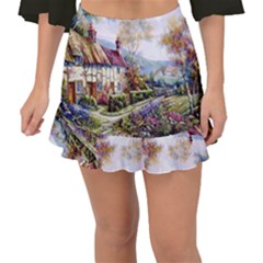 Colorful Cottage River Colorful House Landscape Garden Beautiful Painting Fishtail Mini Chiffon Skirt by Grandong