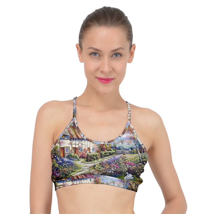 Colorful Cottage River Colorful House Landscape Garden Beautiful Painting Basic Training Sports Bra