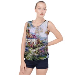 Colorful Cottage River Colorful House Landscape Garden Beautiful Painting Bubble Hem Chiffon Tank Top by Grandong