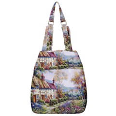 Colorful Cottage River Colorful House Landscape Garden Beautiful Painting Center Zip Backpack by Grandong