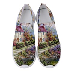 Colorful Cottage River Colorful House Landscape Garden Beautiful Painting Women s Slip On Sneakers by Grandong