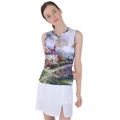 Colorful Cottage River Colorful House Landscape Garden Beautiful Painting Women s Sleeveless Sports Top by Grandong