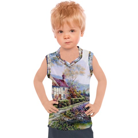 Colorful Cottage River Colorful House Landscape Garden Beautiful Painting Kids  Sport Tank Top by Grandong