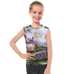 Colorful Cottage River Colorful House Landscape Garden Beautiful Painting Kids  Mesh Tank Top by Grandong