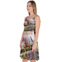 Colorful Cottage River Colorful House Landscape Garden Beautiful Painting Knee Length Skater Dress With Pockets View2