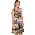 Colorful Cottage River Colorful House Landscape Garden Beautiful Painting Knee Length Skater Dress With Pockets View3