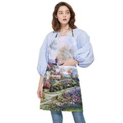 Colorful Cottage River Colorful House Landscape Garden Beautiful Painting Pocket Apron by Grandong