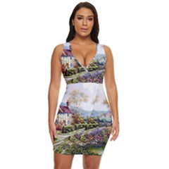 Colorful Cottage River Colorful House Landscape Garden Beautiful Painting Draped Bodycon Dress by Grandong