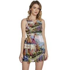 Colorful Cottage River Colorful House Landscape Garden Beautiful Painting Sleeveless High Waist Mini Dress by Grandong