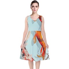 Koi Fish V-neck Midi Sleeveless Dress  by Grandong