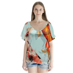 Koi Fish V-neck Flutter Sleeve Top