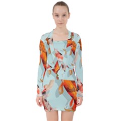 Koi Fish V-neck Bodycon Long Sleeve Dress by Grandong