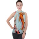 Koi Fish Mock Neck Chiffon Sleeveless Top View1