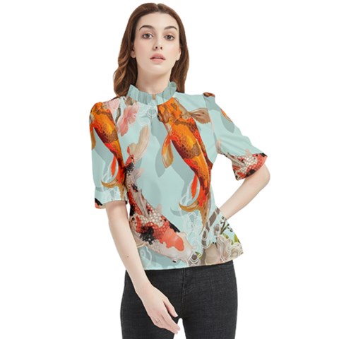 Koi Fish Frill Neck Blouse by Grandong