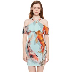 Koi Fish Shoulder Frill Bodycon Summer Dress by Grandong