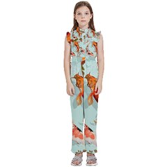 Koi Fish Kids  Sleeveless Ruffle Edge Band Collar Chiffon One Piece by Grandong