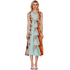 Koi Fish V-neck Drawstring Shoulder Sleeveless Maxi Dress by Grandong