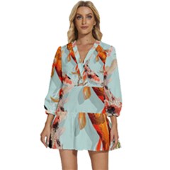 Koi Fish V-neck Placket Mini Dress by Grandong