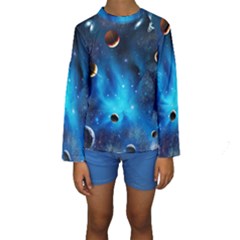 3d Universe Space Star Planet Kids  Long Sleeve Swimwear by Grandong