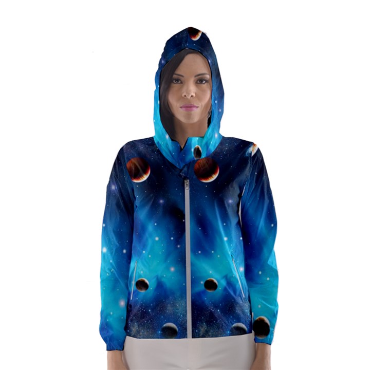 3d Universe Space Star Planet Women s Hooded Windbreaker