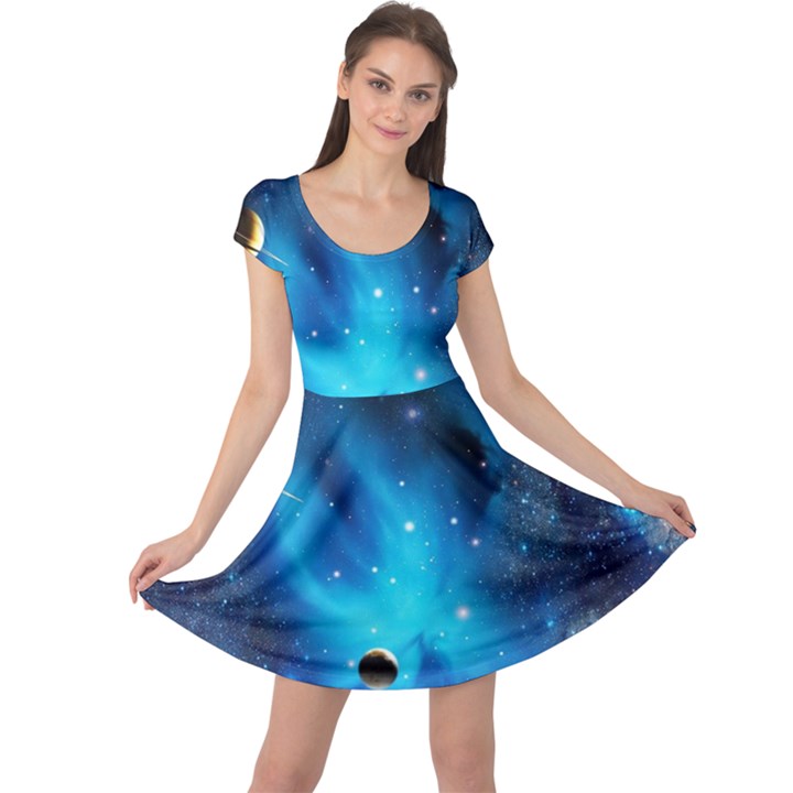 3d Universe Space Star Planet Cap Sleeve Dress