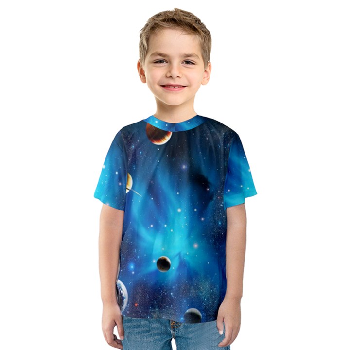 3d Universe Space Star Planet Kids  Sport Mesh T-Shirt