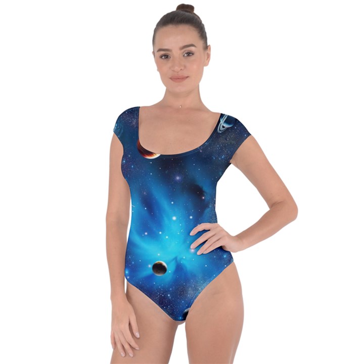 3d Universe Space Star Planet Short Sleeve Leotard 