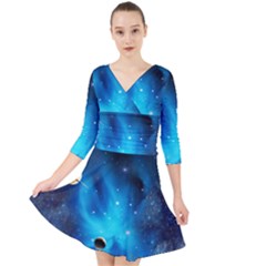 3d Universe Space Star Planet Quarter Sleeve Front Wrap Dress by Grandong