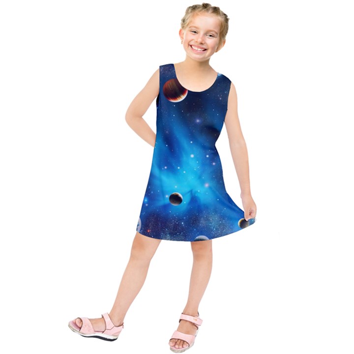 3d Universe Space Star Planet Kids  Tunic Dress