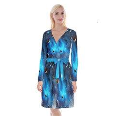 3d Universe Space Star Planet Long Sleeve Velvet Front Wrap Dress by Grandong