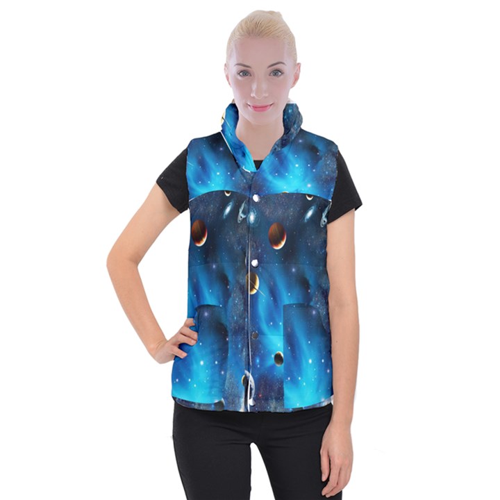 3d Universe Space Star Planet Women s Button Up Vest