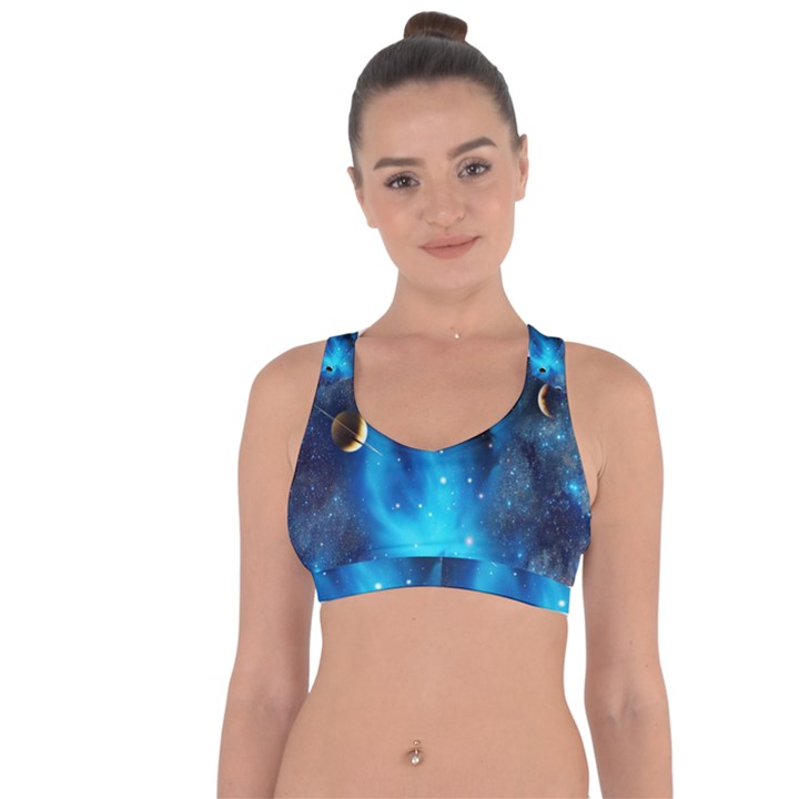 3d Universe Space Star Planet Cross String Back Sports Bra