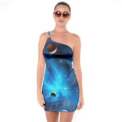 3d Universe Space Star Planet One Shoulder Ring Trim Bodycon Dress by Grandong