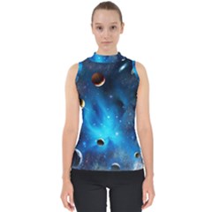 3d Universe Space Star Planet Mock Neck Shell Top by Grandong