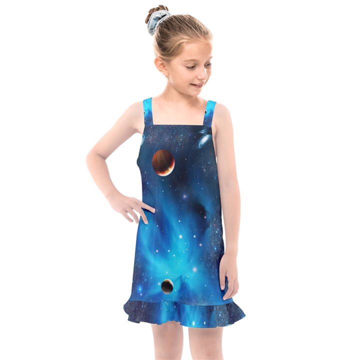 3d Universe Space Star Planet Kids  Overall Dress