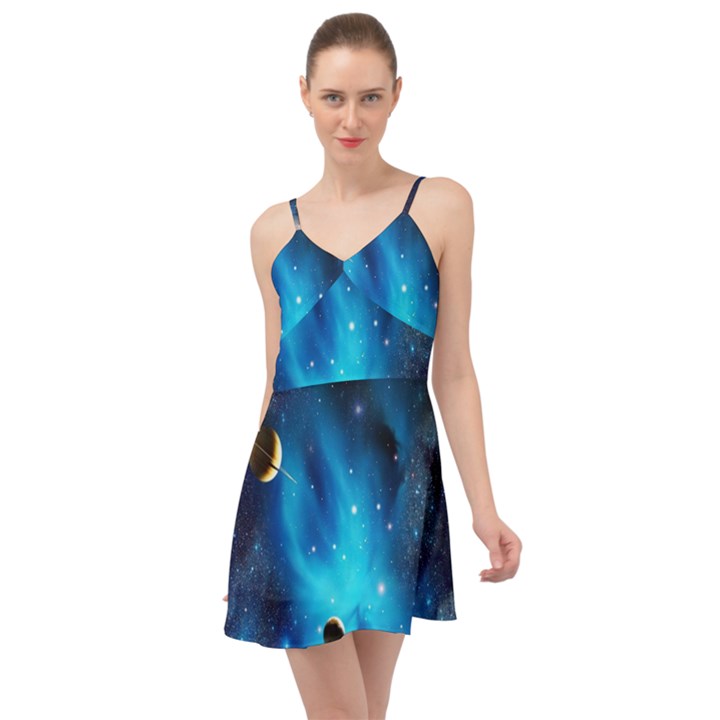 3d Universe Space Star Planet Summer Time Chiffon Dress